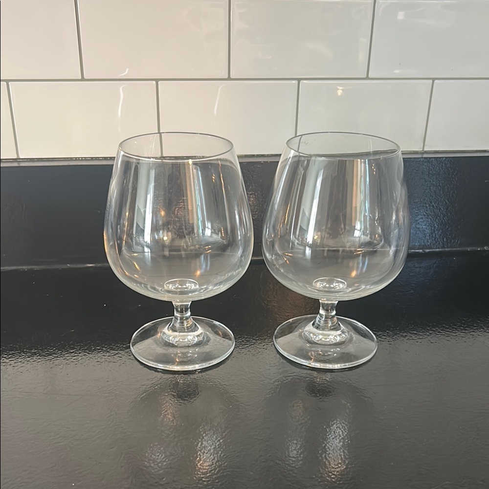 2 Brandy Glasses drinking stem glass drinkware 6.25 in tall, bar cart